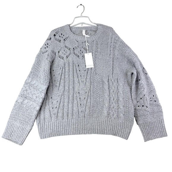 Amadi Sweaters - Amadi Athropologie L Grey Chunky Sweater Mixed Cable Pointelle Knit Cottage Core